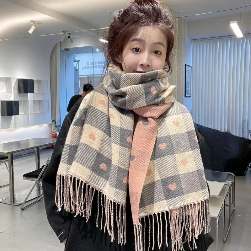 Oversized Plaid Blanket Scarf for Women – Thick Knit Heart-Shaped Shawl Wrap for Fall Winter | Lonoma