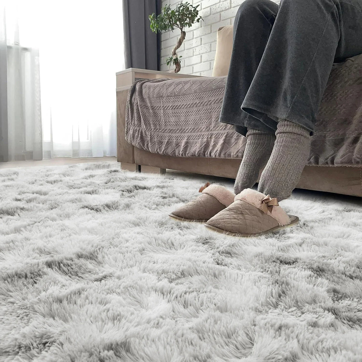 Plush Shag Area Rug Non-Slip Soft Fluffy Floor Mat Tie-Dye Gray Blue Black for Bedroom Living Room Nursery Kids Home Decor | Lonoma