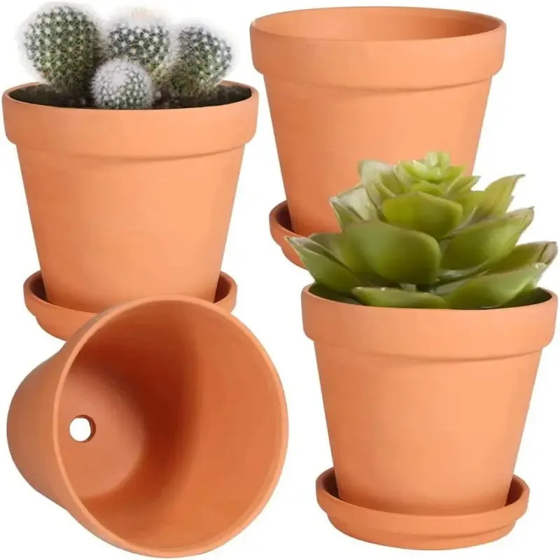 Clay Planter Pots with Drainage & Saucers 4 Inch – Terracotta Flower Pots for Succulents, Herbs & Small Plants Indoor Outdoor | Lonoma