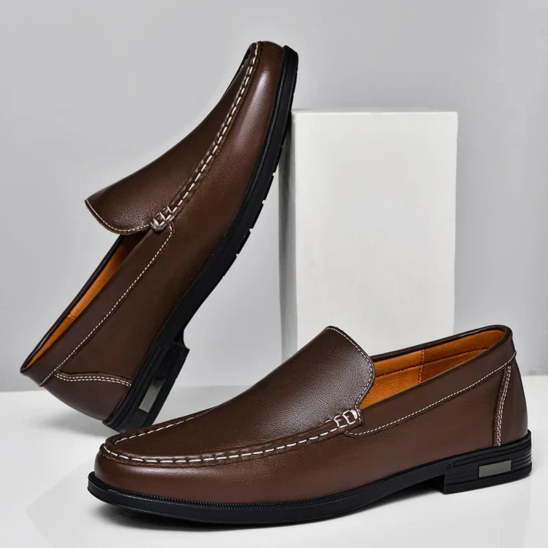Men's Genuine Leather Slip-On Loafers Dress Shoes Casual Business Apron Toe for Office Work Everyday Wear Versatile Comfortable | Lonoma