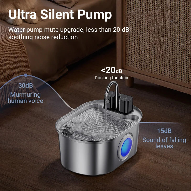 Rechargeable Stainless Steel Pet Water Fountain with Motion Sensor for Cats and Dogs 108 fl oz Capacity | Lonoma