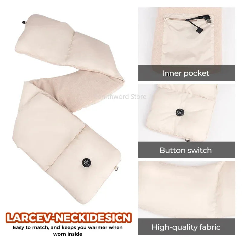 USB Rechargeable Heated Neck Wrap for Winter Outdoor Activities – Soft Plush Thermal Scarf for Men & Women | Lonoma