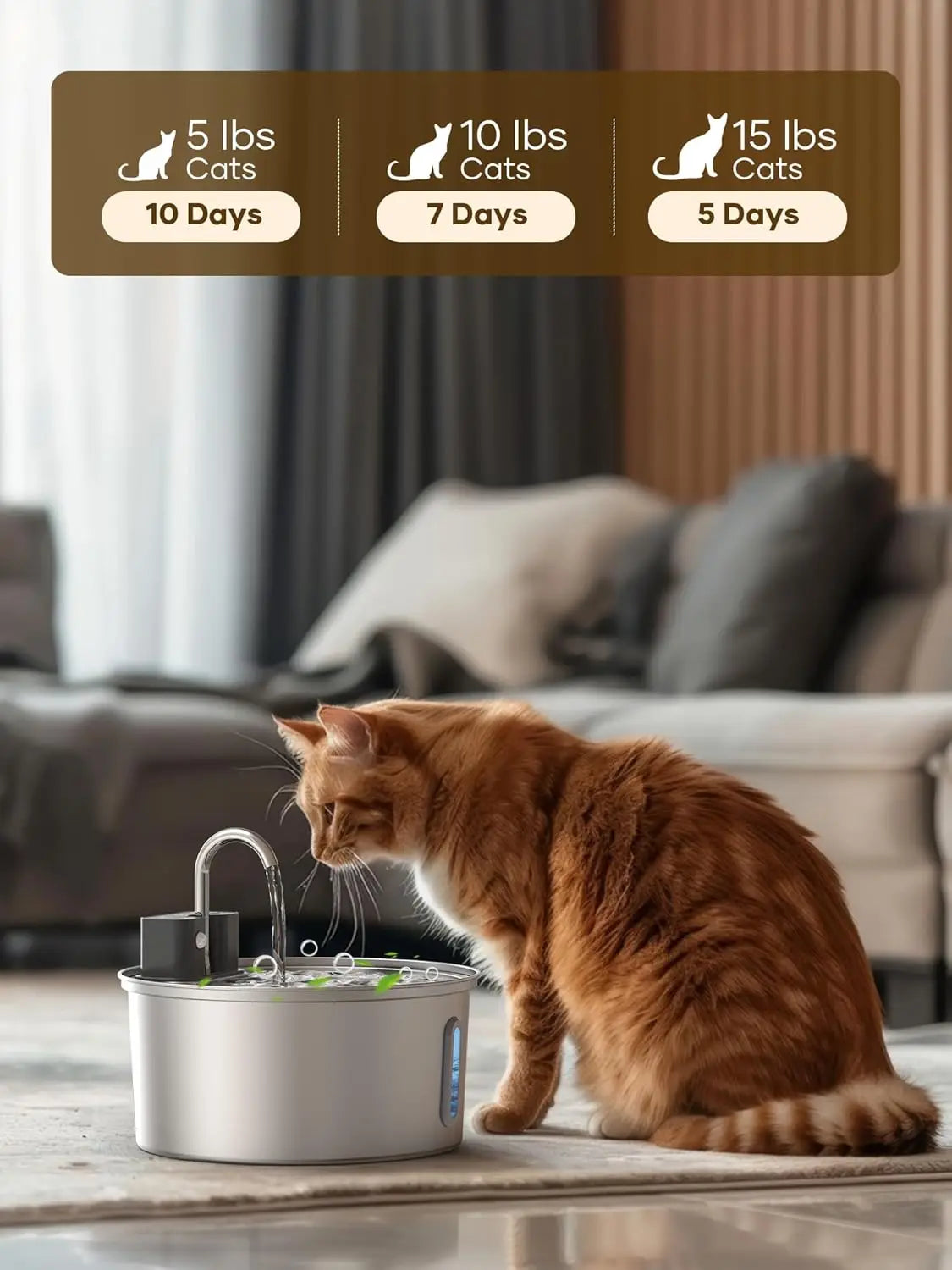 Rechargeable Stainless Steel Pet Water Fountain 3L with Motion Sensor for Cats and Dogs | Lonoma