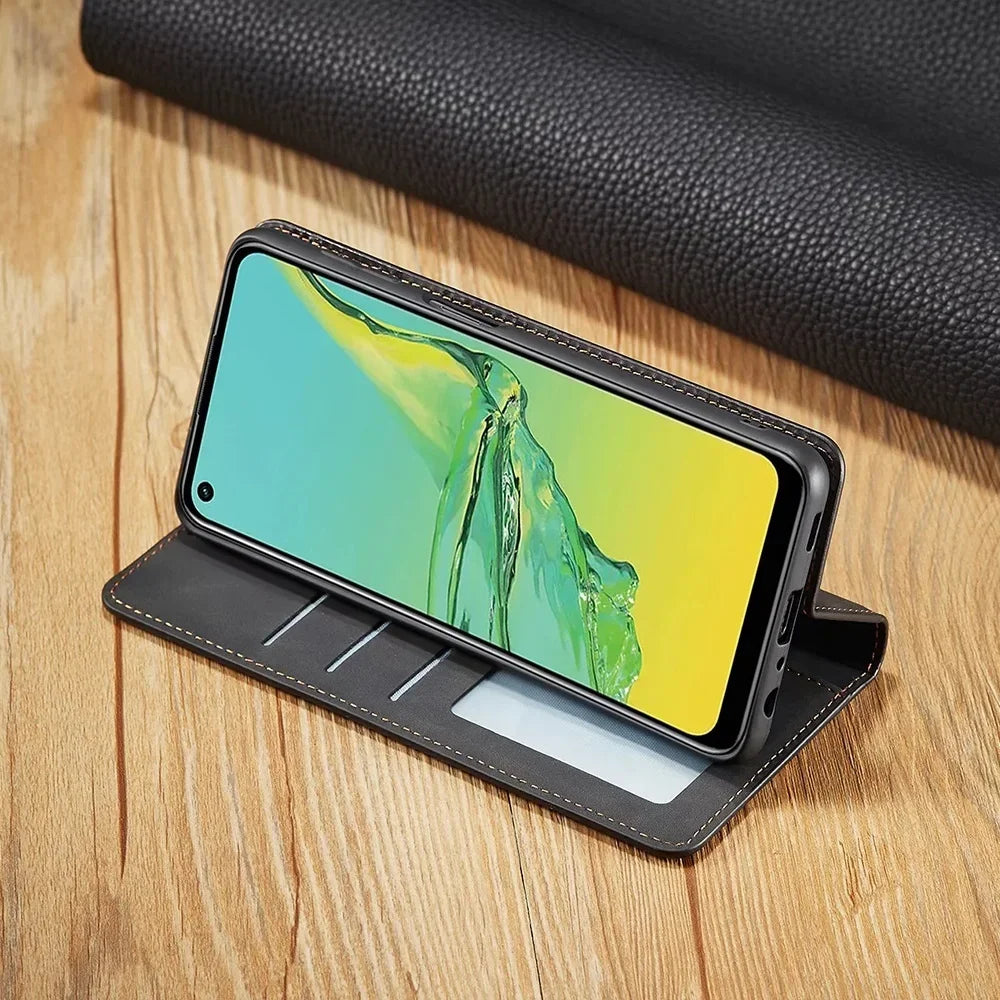 Genuine Leather Magnetic Wallet Phone Case with Card Holder - Flip Folio Cover, Full Screen and Back Protection for Smartphones | Lonoma