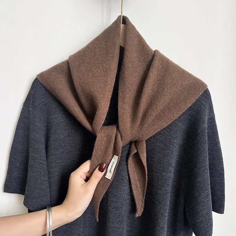 Pure Wool Winter Scarf for Women Knit Triangle Wrap Solid Color Hijab Shawl Warm Cozy Head Scarf Fashion Accessory | Lonoma