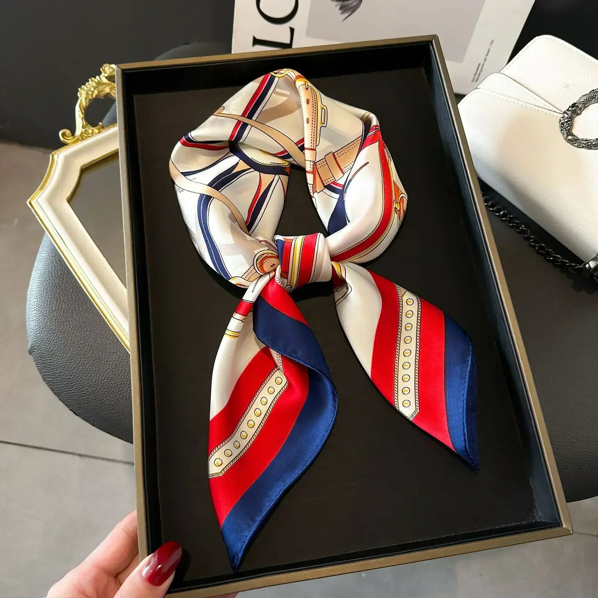 Square Silk Scarf for Women with Printed Design for Hair Neck or Handbag Accent Accessory | Lonoma