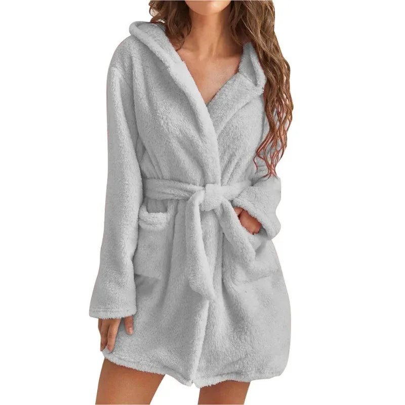 Women's Hooded Bathrobe with Belt Cotton Terry Cloth Robe Long Sleeve Spa Lounge Wear Absorbent Towel Robe for Shower | Lonoma