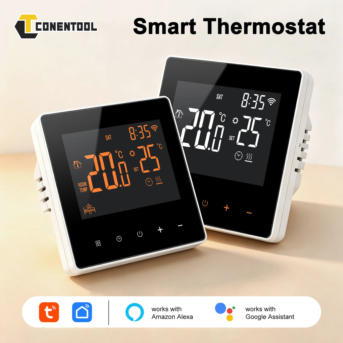 CONENTOOL 16A Elektrische vloerverwarmingsthermostaat, WiFi Smart temperatuurregelaar, Tuya Smart Life, afstandsbediening, wekelijkse planning, touchscreen, NTC-sensor, Alexa, Google Home