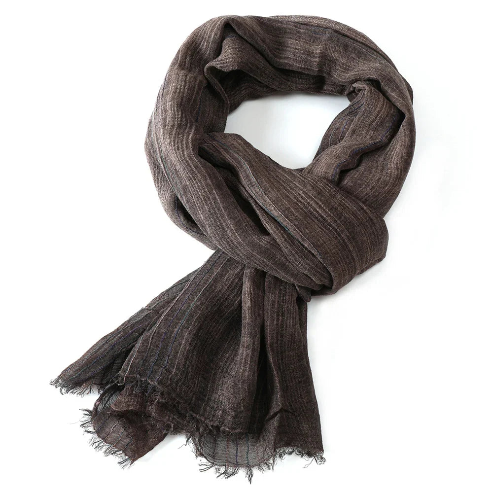 Cotton Linen Striped Scarf with Fringe for Fall Winter | Lightweight Unisex Shawl Wrap | Breathable Neck Scarf 79x30 in | Men Women Fashion | Lonoma
