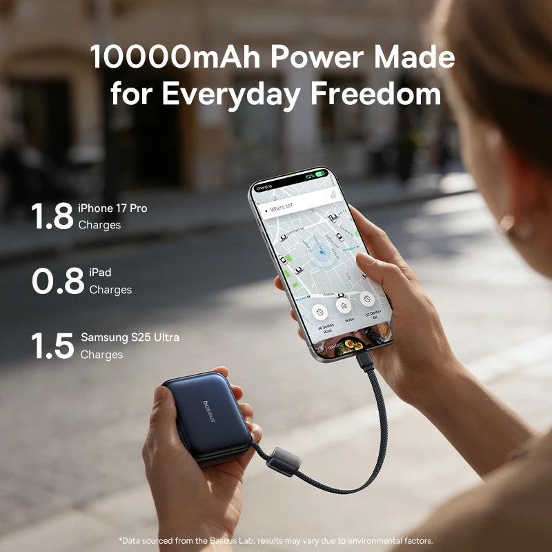 Portable Power Bank 10000mAh 45W Fast Charging with Built-In USB-C Cable Ultra Compact Pocket-Size External Battery Pack for iPhone Samsung | Lonoma