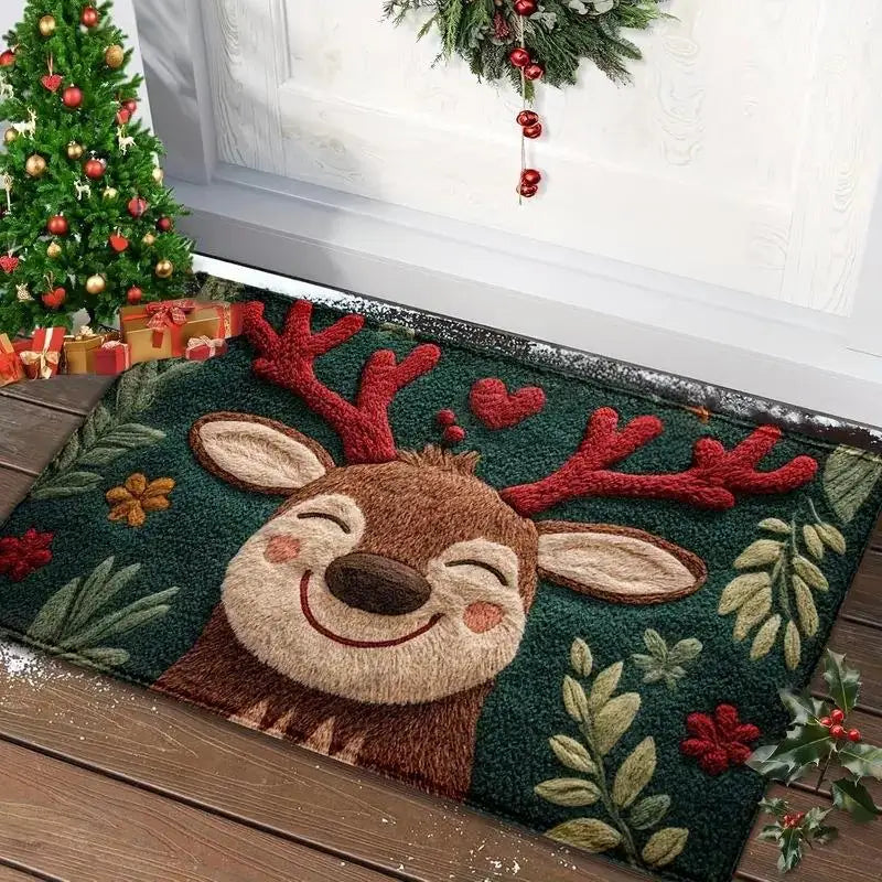 Holiday Welcome Mat Festive Santa Claus Door Mat Non-Slip Polyester Christmas Doormat for Entry Indoor Outdoor Home Decoration | Lonoma