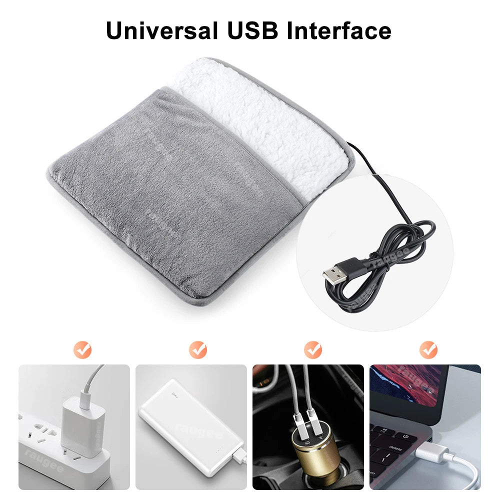 USB Heated Foot Warmer Soft Plush Electric Heating Pad for Cold Feet – Bedroom Office Desk Use Portable Cozy Winter Warming Slipper Pouch | Lonoma