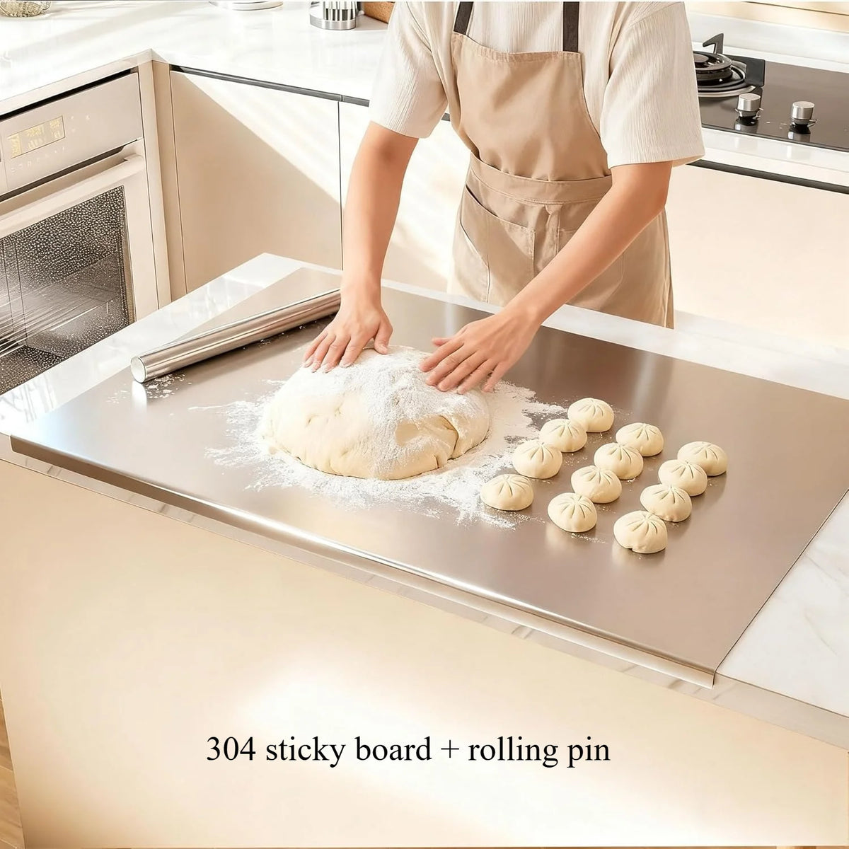 Food-Safe Steel Prep Board with Non-Slip Grip for Meat Vegetables Baking Dough Rolling Kitchen Counter Surface | Lonoma