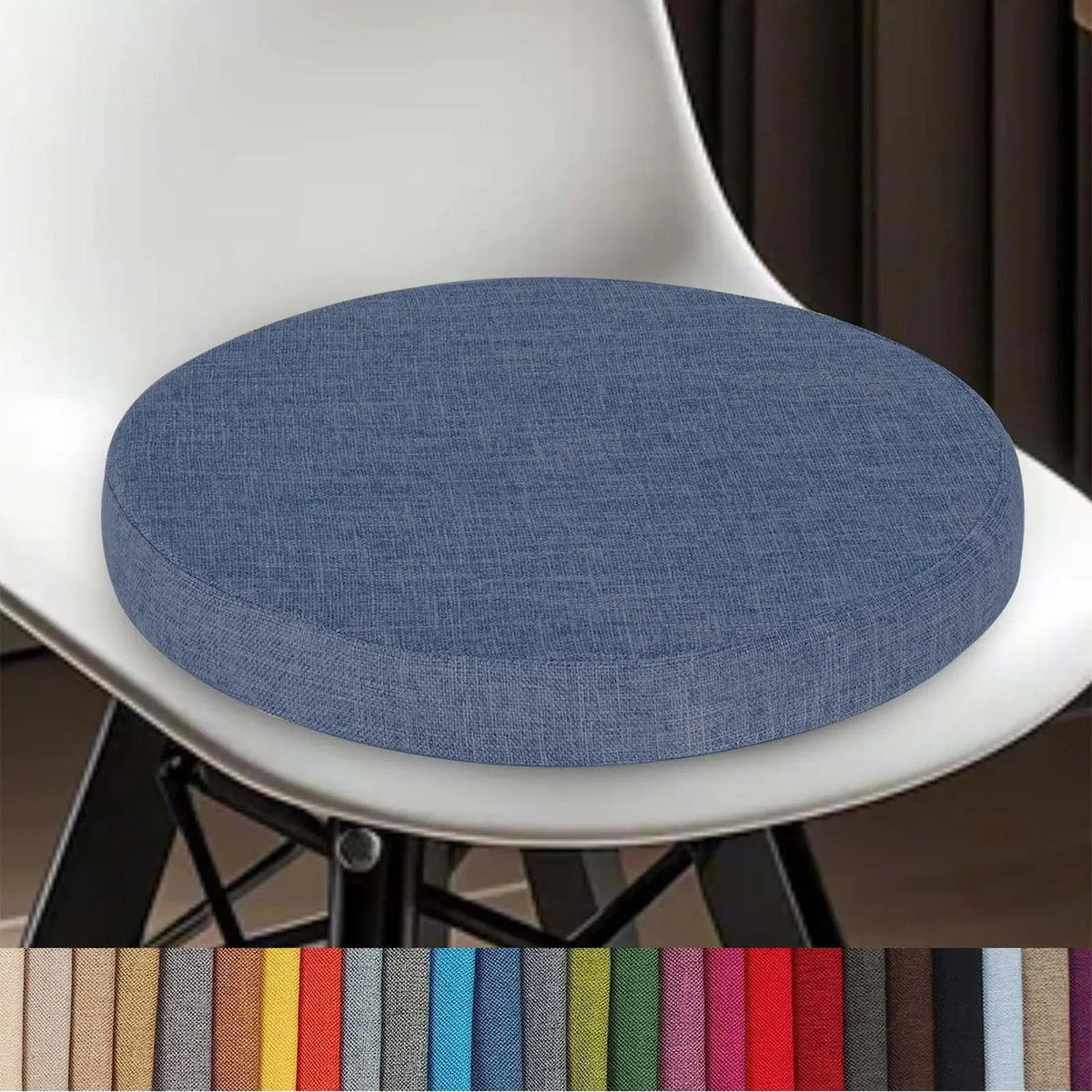 Round Chair Cushion with Removable Washable Cover, Cotton-Linen Seat Pad for Bar Stools Kitchen Dining Chairs Office Seating Restaurant Cafe | Lonoma