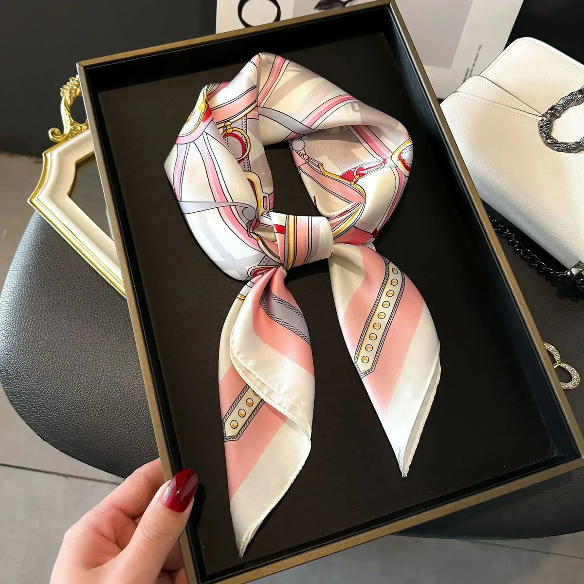 Square Silk Scarf for Women with Printed Design for Hair Neck or Handbag Accent Accessory | Lonoma