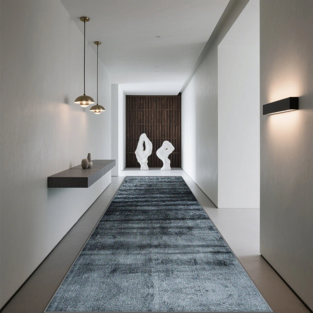 Modern Hallway Runner Rug Geometric Print Low-Profile Non-Slip Floor Mat for Entryway Living Room Bedroom Kitchen Gray Abstract Design | Lonoma