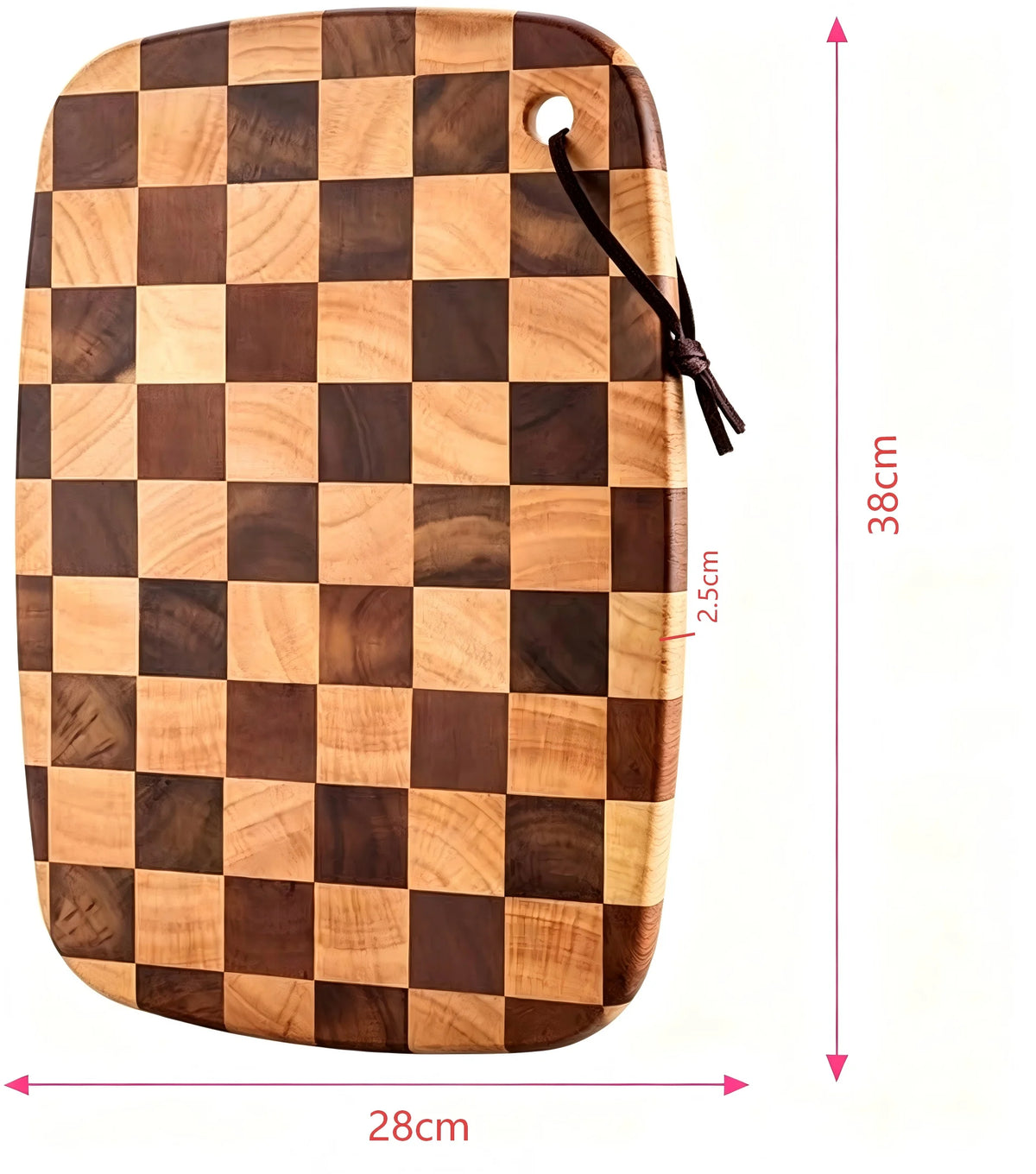 Rubberwood Cutting Board Checkerboard Pattern Thick Butcher Block for Meat Vegetables Fruit Kitchen Prep Charcuterie Serving Tray | Lonoma