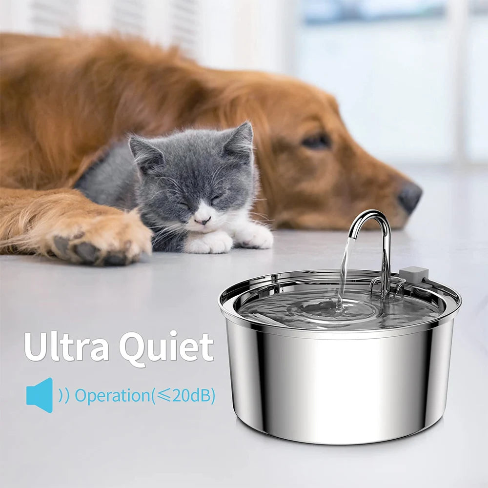 USB Pet Hydration Station Stainless Steel 3L Circulating Bowl for Cats and Dogs with Dual Filters Silent Pump for Multi-Pet Homes | Lonoma