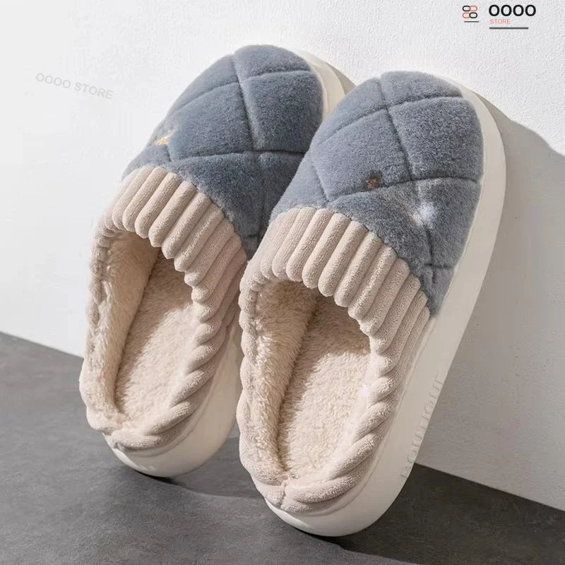 Plush House Slippers for Women & Men – Checkered Indoor Shoes with Thick Soles, Warm Fleece Lining, Fuzzy Slip-On Footwear for Cold Weather | Lonoma