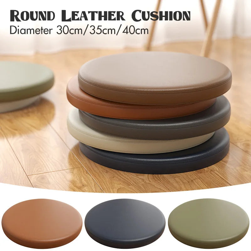 Memory Foam Seat Cushion Round Non-Slip Faux Leather Dining Chair Pad Bar Stool Topper for Kitchen Office Home | Lonoma