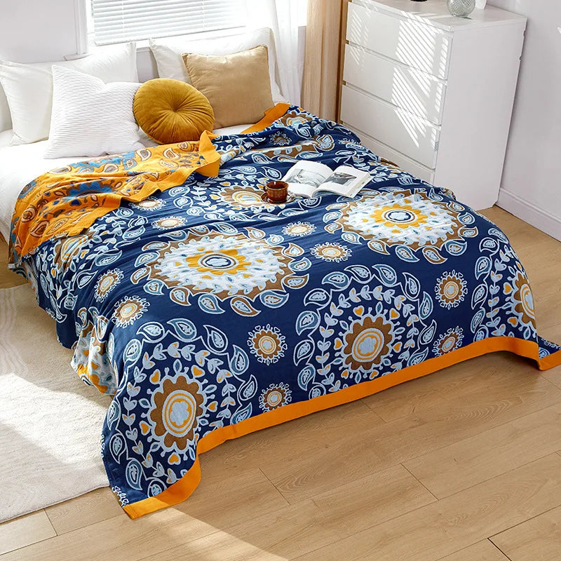 Lightweight Cotton Gauze Blanket Floral King Size Breathable Summer Coverlet for Bed Sofa Throw All-Season | Lonoma