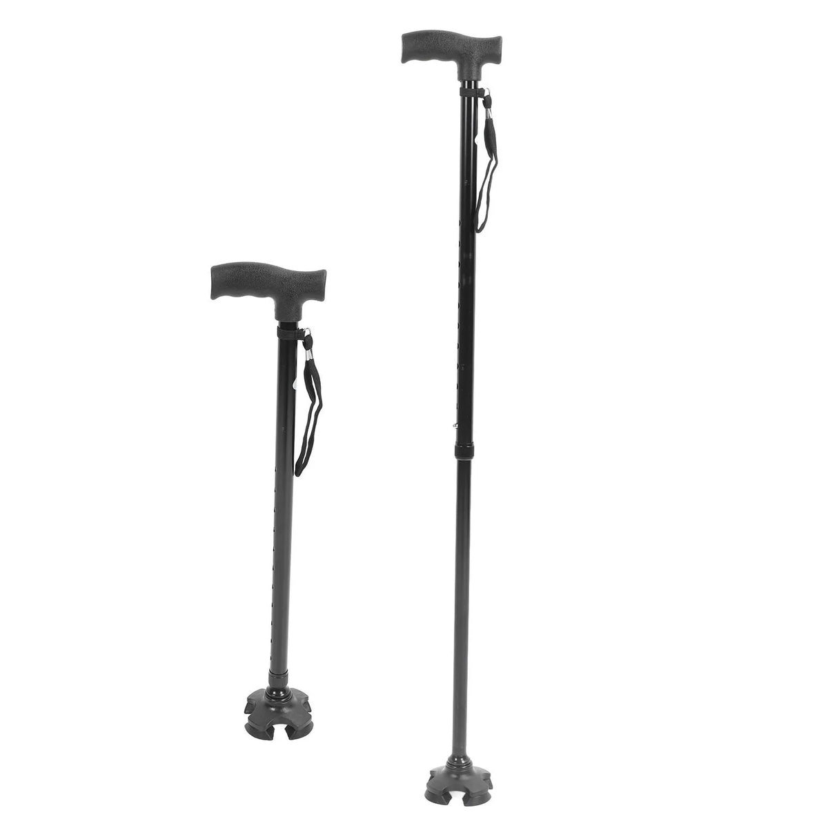 Quad Base Walking Cane with 10 Height Adjustments, Non-Slip Rubber Tip, Foldable Lightweight Aluminum Support Aid for Seniors, Stability Cane | Lonoma
