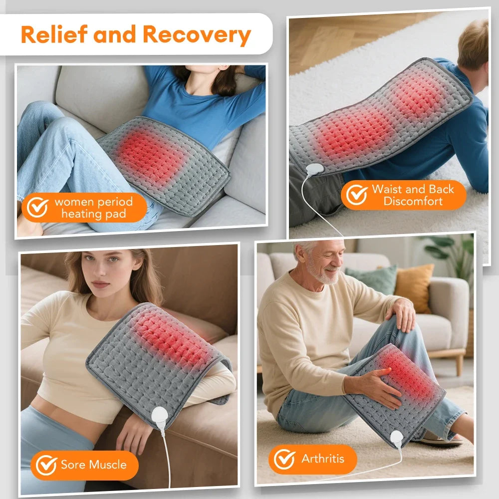 Electric Heating Pad 12×24 in Gray Soft Plush 9 Heat Settings 4 Timers for Back Legs Lap Desk Home Office Winter | Lonoma