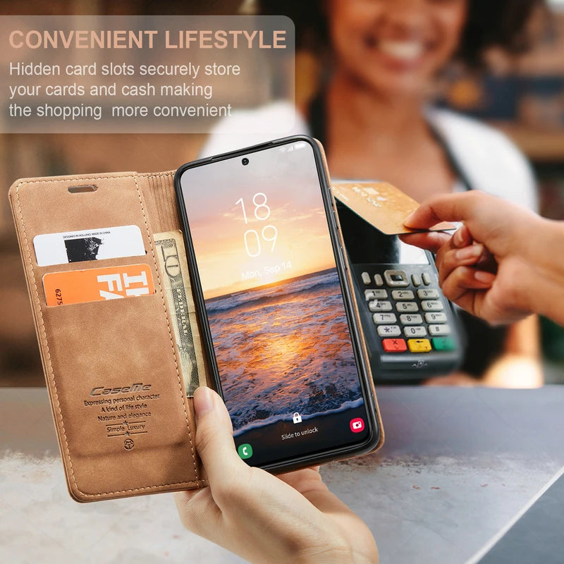 Magnetic Flip Wallet Phone Case for Samsung Galaxy with Card Slots and Kickstand Premium Faux Leather Folio Cover | Lonoma