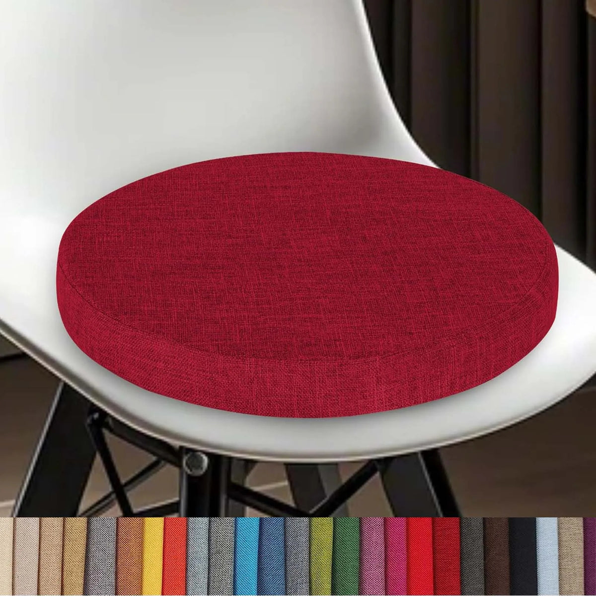 Round Chair Cushion with Removable Washable Cover, Cotton-Linen Seat Pad for Bar Stools Kitchen Dining Chairs Office Seating Restaurant Cafe | Lonoma