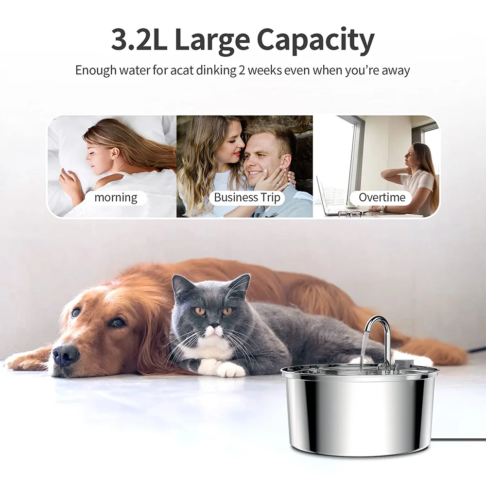 USB Pet Hydration Station Stainless Steel 3L Circulating Bowl for Cats and Dogs with Dual Filters Silent Pump for Multi-Pet Homes | Lonoma