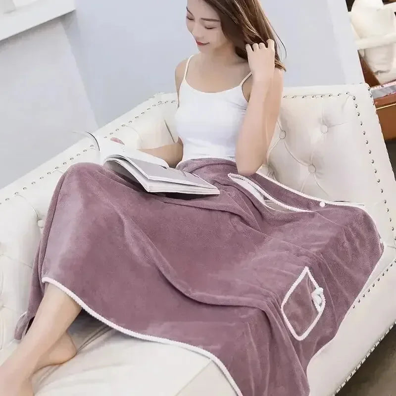 Women's Wearable Bath Towel Wrap with Snap Closure 31 × 51 in Coral Fleece Quick Dry for Shower Spa Pool Dorm Beach | Lonoma