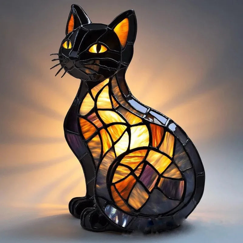 Solar Cat Statue Garden Light, Metal Silhouette Outdoor Yard Art with Glowing Eyes, Patio Walkway Porch LED Accent Lamp | Lonoma
