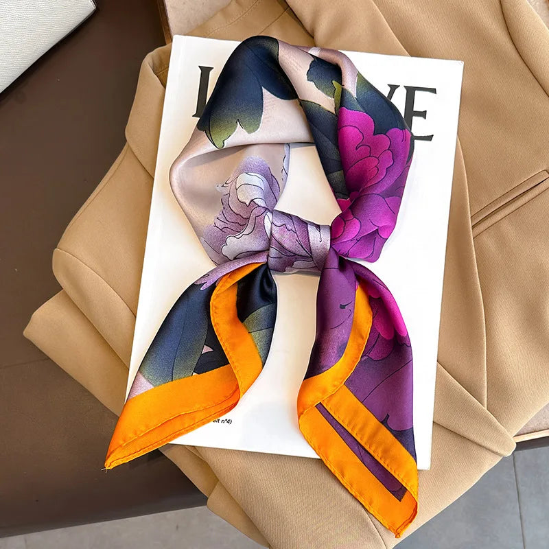 Printed Square Scarf 27.5 × 27.5 in Polyester Silk-Feel Headband Neck Wrap Hair Accessory for Women Spring Summer Fall Winter Versatile | Lonoma