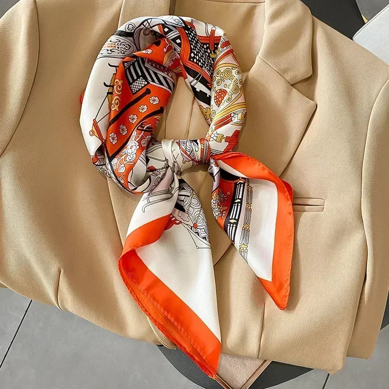 Square Silk Scarf for Women with Printed Design for Hair Neck or Handbag Accent Accessory | Lonoma