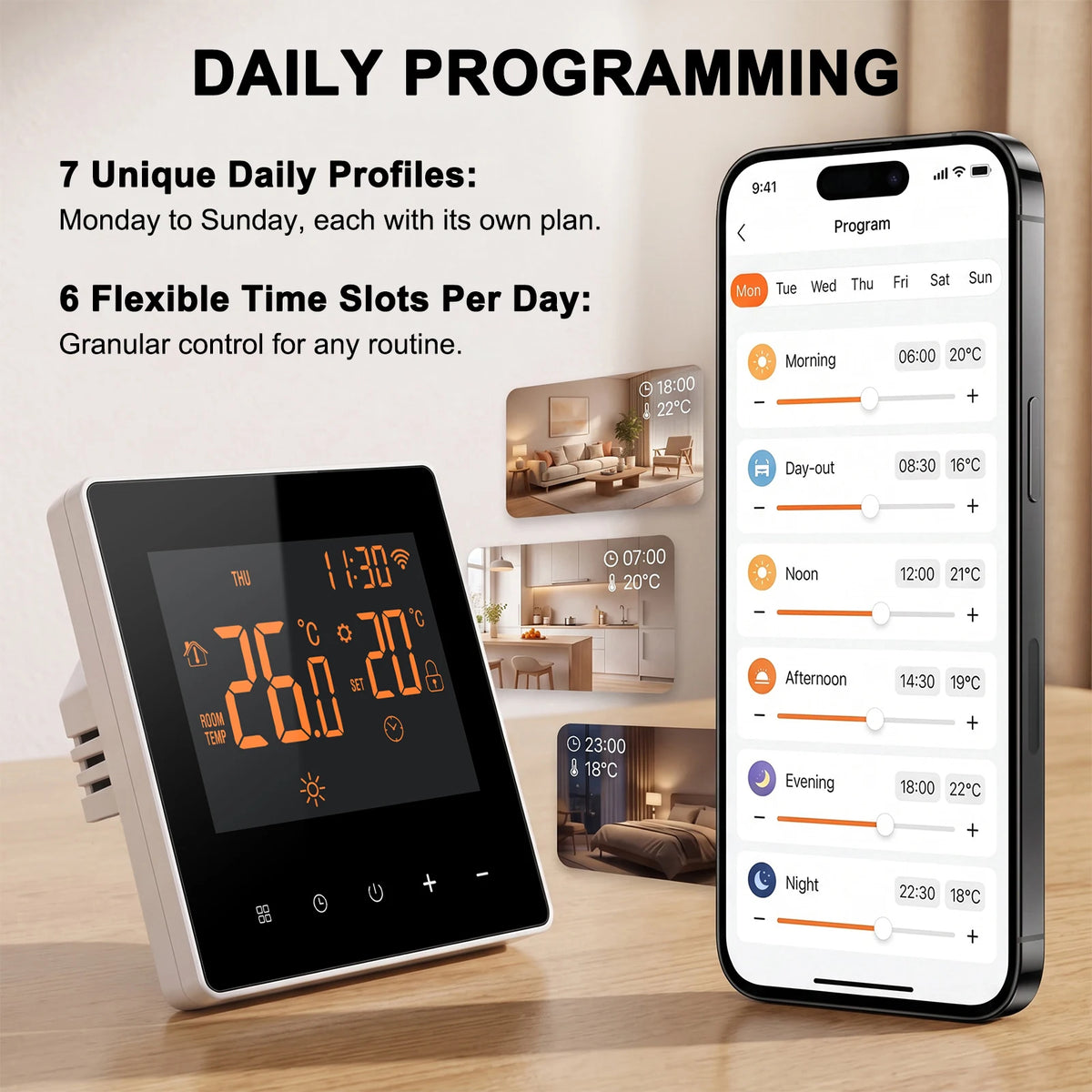 WiFi Smart Thermostat for Electric Floor Heating 16A Programmable Temperature Controller Touchscreen Alexa Google Home Compatible Weekly | Lonoma