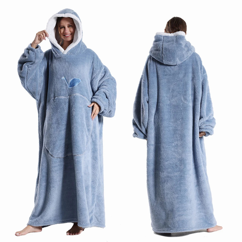 Oversized Hooded Blanket with Sleeves 55 in Sherpa Fleece Wearable Throw for Adults Women Men Cozy Loungewear for Couch | Lonoma