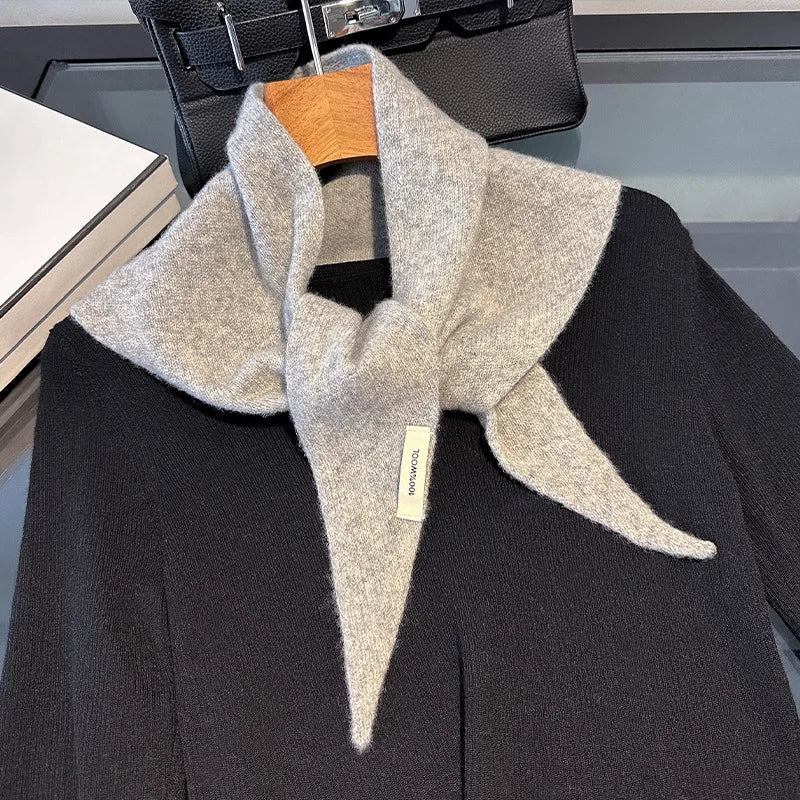 Pure Wool Winter Scarf for Women Knit Triangle Wrap Solid Color Hijab Shawl Warm Cozy Head Scarf Fashion Accessory | Lonoma
