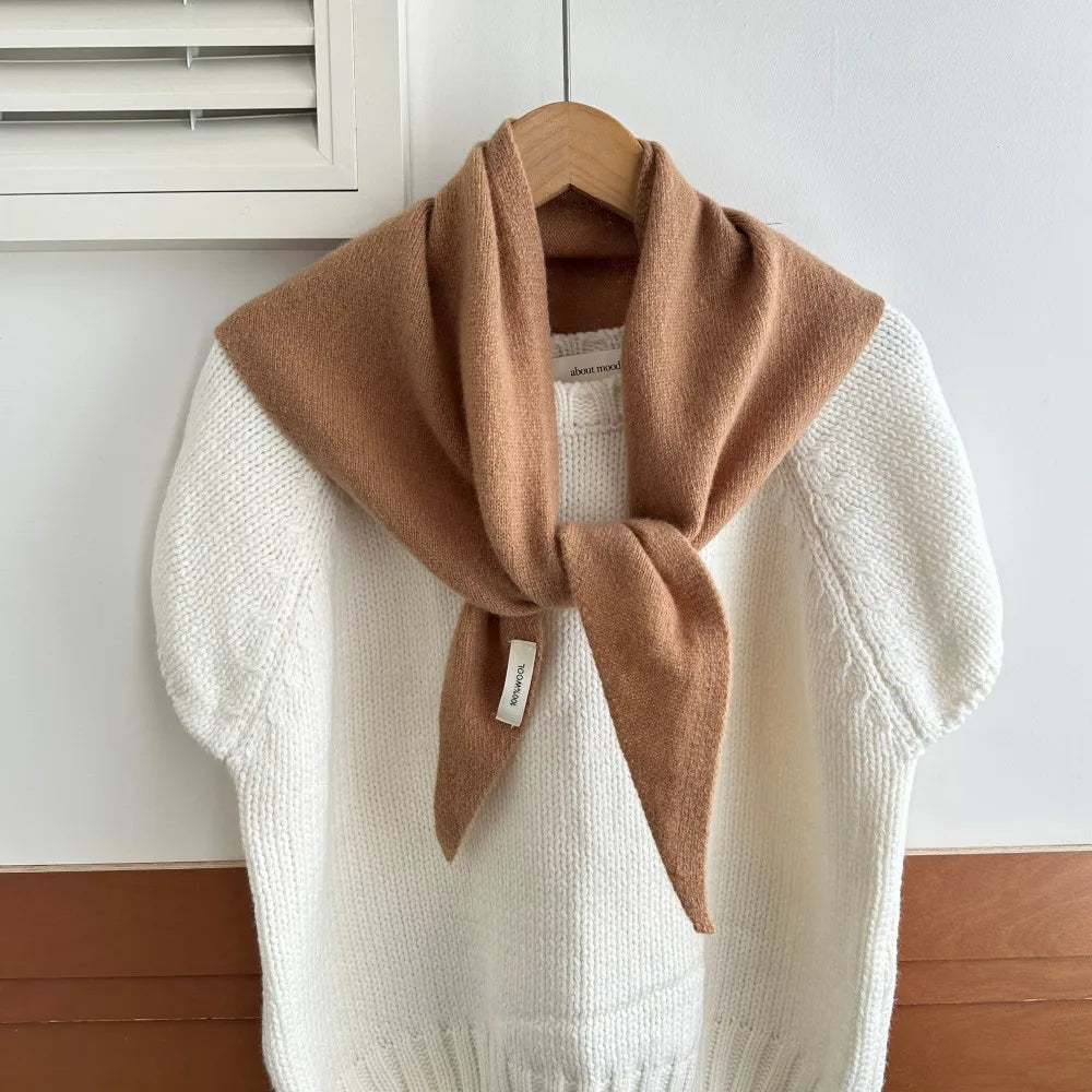 Pure Wool Winter Scarf for Women Knit Triangle Wrap Solid Color Hijab Shawl Warm Cozy Head Scarf Fashion Accessory | Lonoma