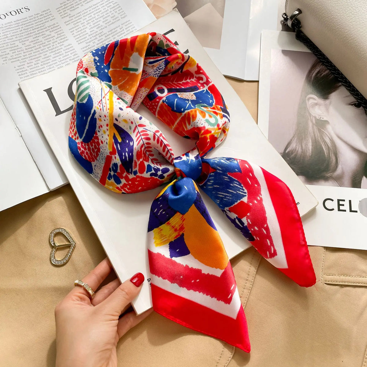 Printed Square Scarf 27.5 × 27.5 in Polyester Silk-Feel Headband Neck Wrap Hair Accessory for Women Spring Summer Fall Winter Versatile | Lonoma