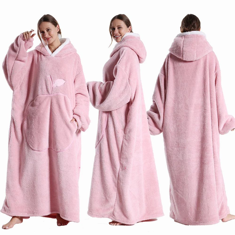Oversized Hooded Blanket with Sleeves 55 in Sherpa Fleece Wearable Throw for Adults Women Men Cozy Loungewear for Couch | Lonoma