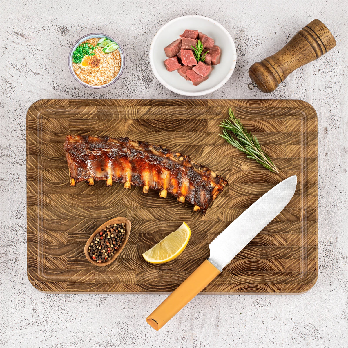 Teak Wood Cutting Board with Juice Groove and Handles for Kitchen Prep | Chopping Block for Meat Vegetables | Pre-Oiled End Grain Butcher | Lonoma