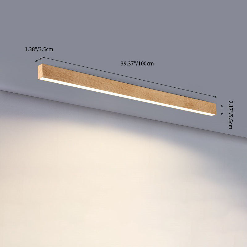 Wood Ceiling Light Linear LED Flush Mount 24 × 47 in Aluminum Frame Integrated Strip for Living Room Bedroom Dining Office Japandi | Lonoma