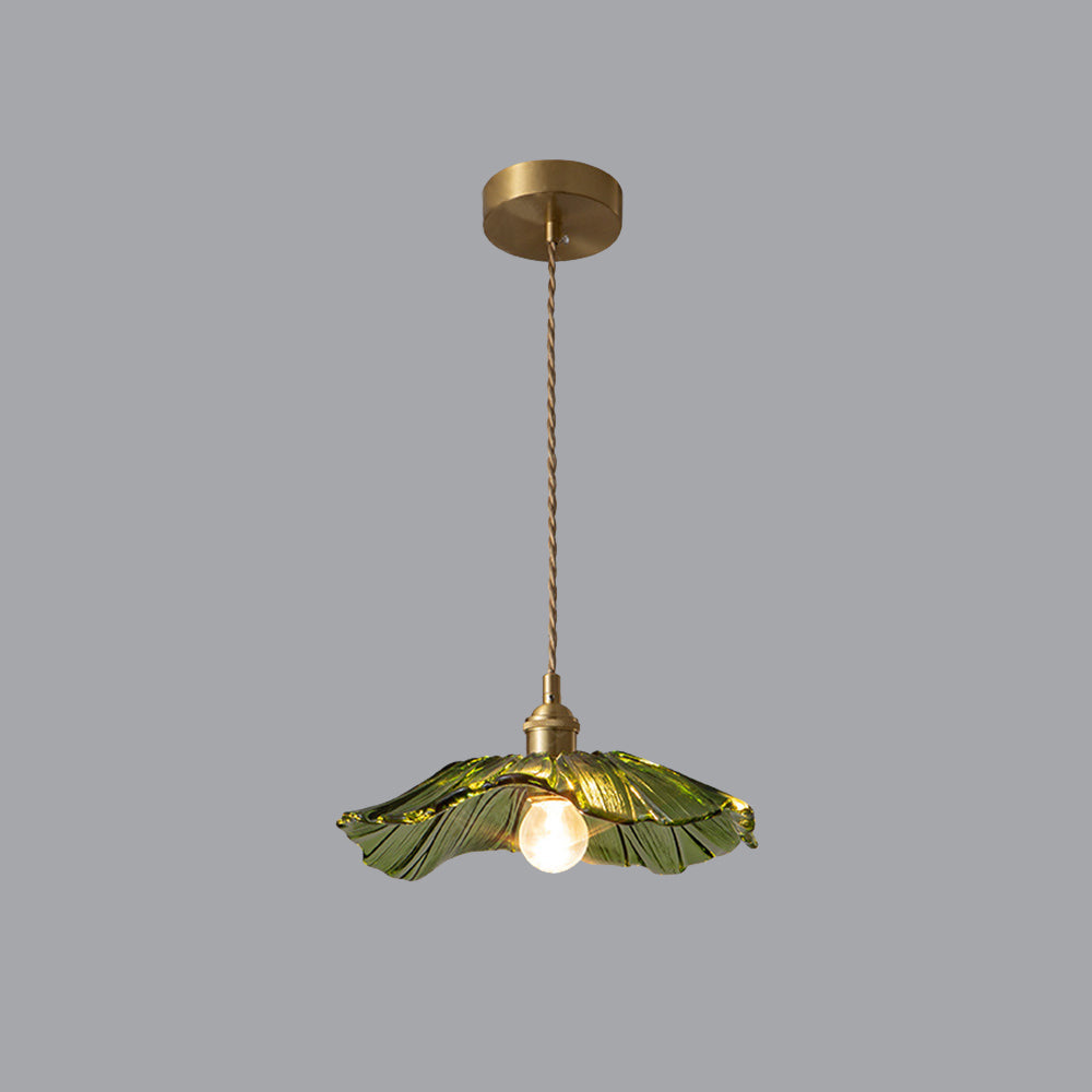 Floral Glass Flush Mount or Drop Ceiling Light with Brass Accents – Clear, Green or Pink Petal Shades for Bedroom, Dining Room | Lonoma