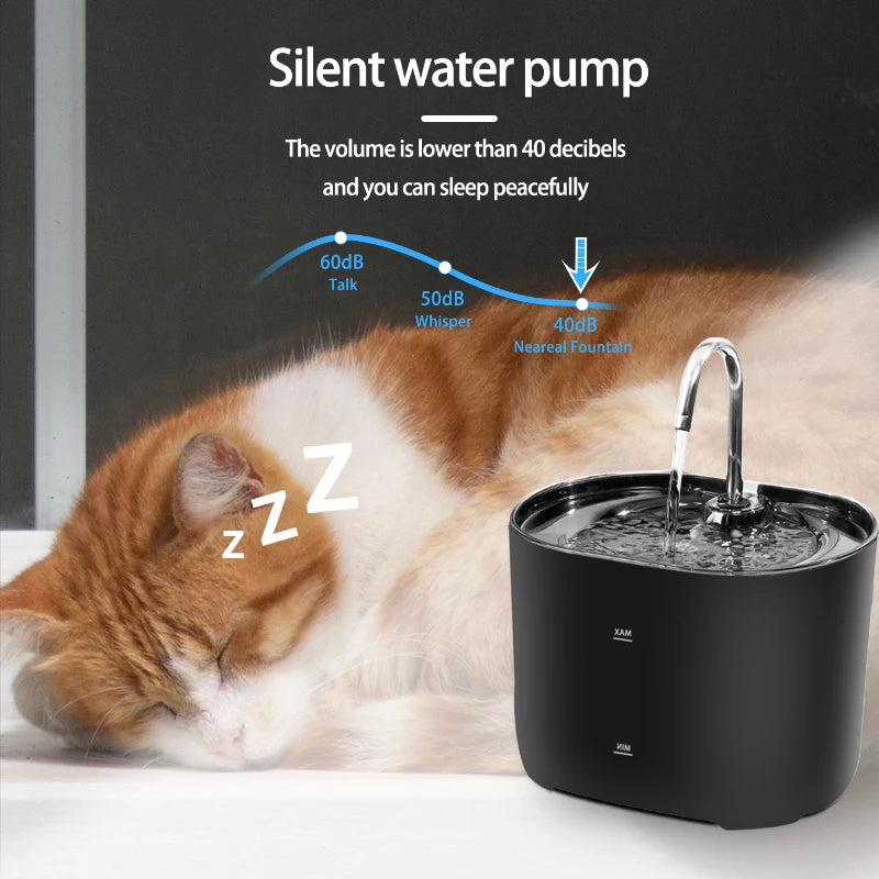 Automatic Pet Water Fountain with Stainless Steel Faucet for Cats and Dogs 2.2L Capacity Quiet Pump | Lonoma