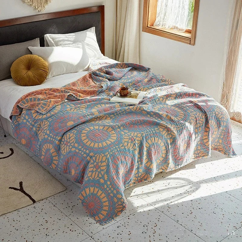 Cotton Woven Throw Blanket Lightweight Breathable Jacquard Coverlet for Couch Bedroom Spring Summer All-Season Bedding Throw | Lonoma