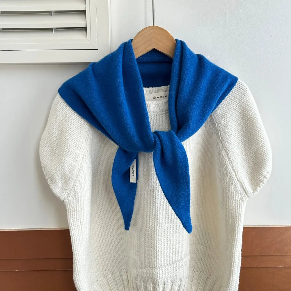Pure Wool Winter Scarf for Women Knit Triangle Wrap Solid Color Hijab Shawl Warm Cozy Head Scarf Fashion Accessory | Lonoma