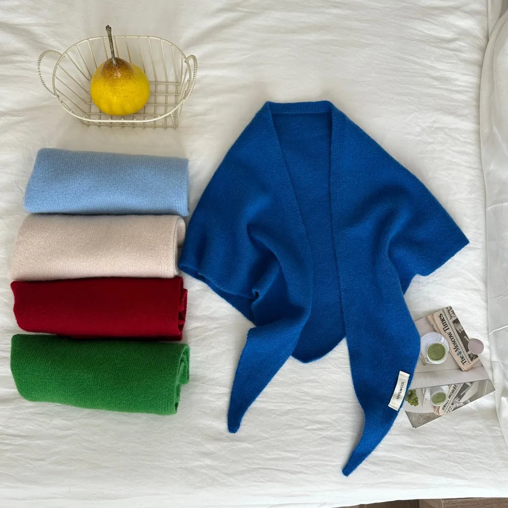 Pure Wool Winter Scarf for Women Knit Triangle Wrap Solid Color Hijab Shawl Warm Cozy Head Scarf Fashion Accessory | Lonoma