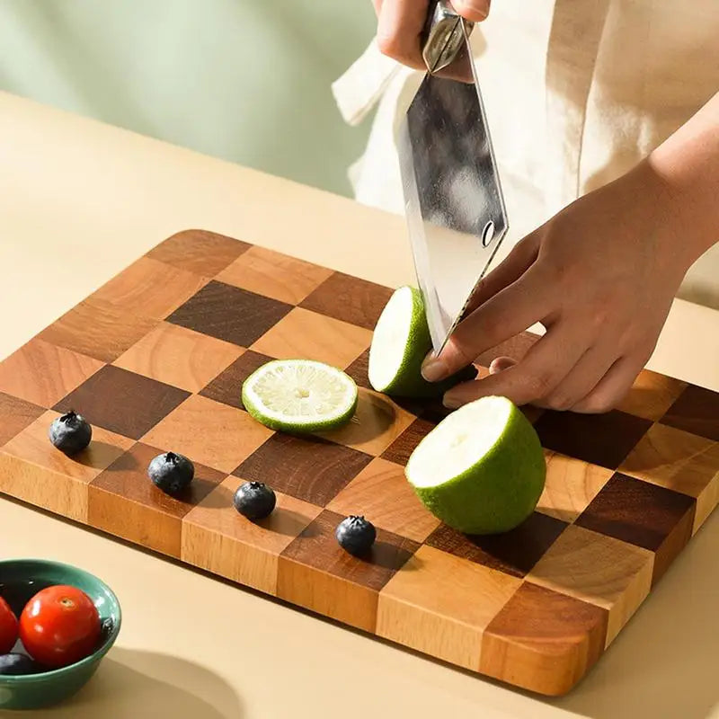 Solid Wood Cutting Board with Checkerboard Pattern for Kitchen Prep and Serving | Thick Beech Chopping Block for Vegetables Meat Fruit | Lonoma