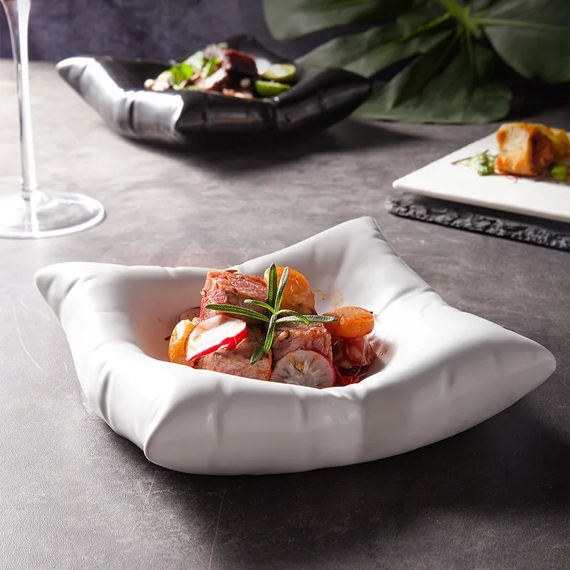 Cloud-Shaped Porcelain Serving Bowl, White or Black Ceramic Dinnerware for Soup, Salad, Pasta, Rice, Kitchen and Dining Table | Lonoma