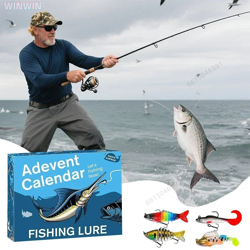 Fishing Advent Calendar 24-Day Tackle Countdown with Lures Hooks Baits for Bass Trout Fishermen Anglers Freshwater Saltwater Holiday Gift | Lonoma